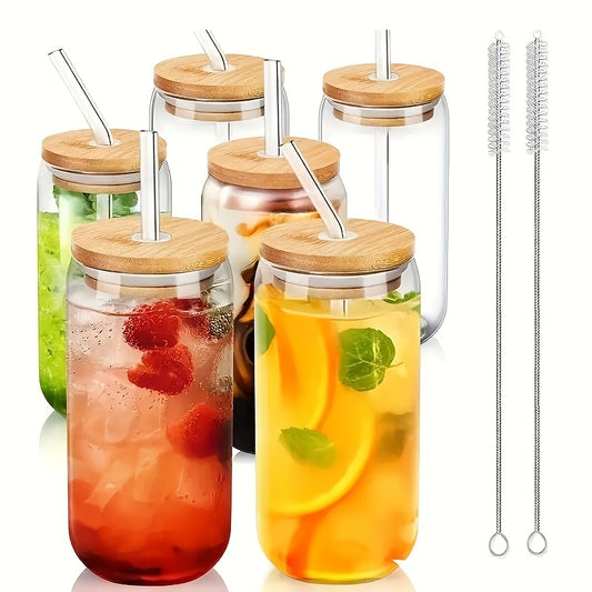 4/6pcs, Glass Cup, 18.7oz/550ml Glass with Lid And Straw, Mason Jar Water Cup, Iced Coffee Cup, Glass Cup with Lid
