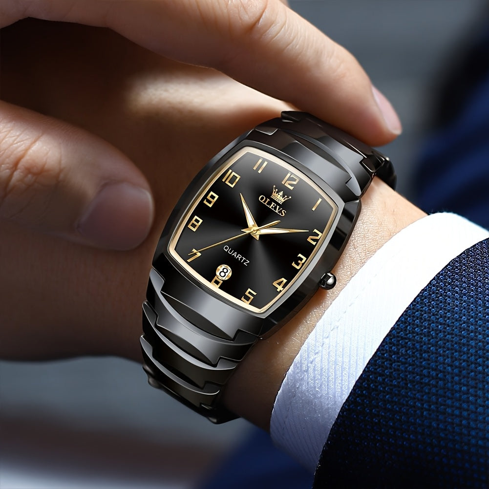 OLEVS Men's Luxury Golden Stainless Steel Watch with Luminous, Day/Date Calendar, Analog Quartz Movement Dress Watch for Smart Casual & Formal Occasions