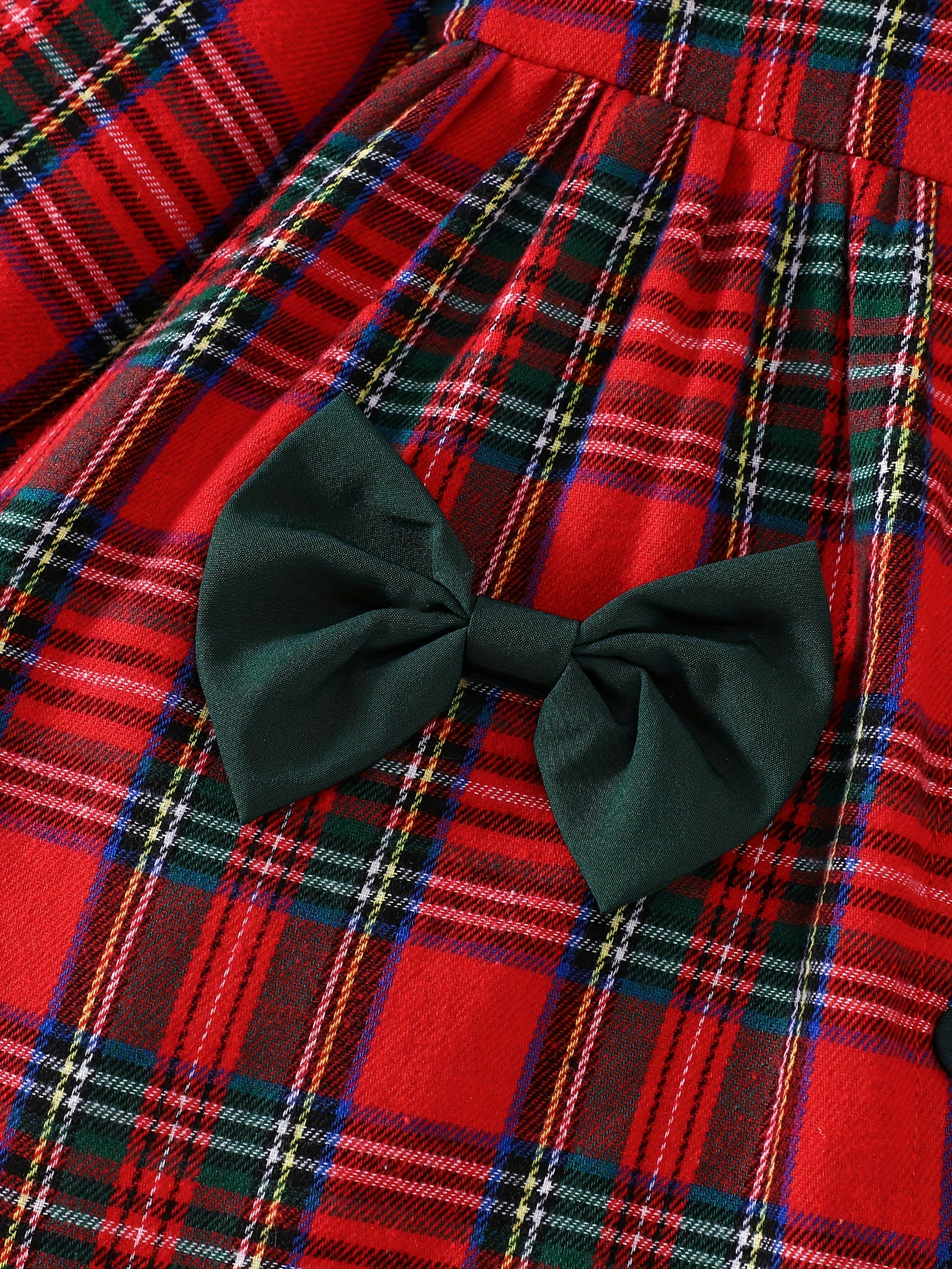 Red Plaid Christmas Party Dress with Detachable Headbow & Belted Waist - Long Sleeve A-Line Mid-Length Holiday Gown, Machine Washable Cute Outfit for Xmas Pageants, Family Photos & Winter Celebrations - Festive Gift for Young