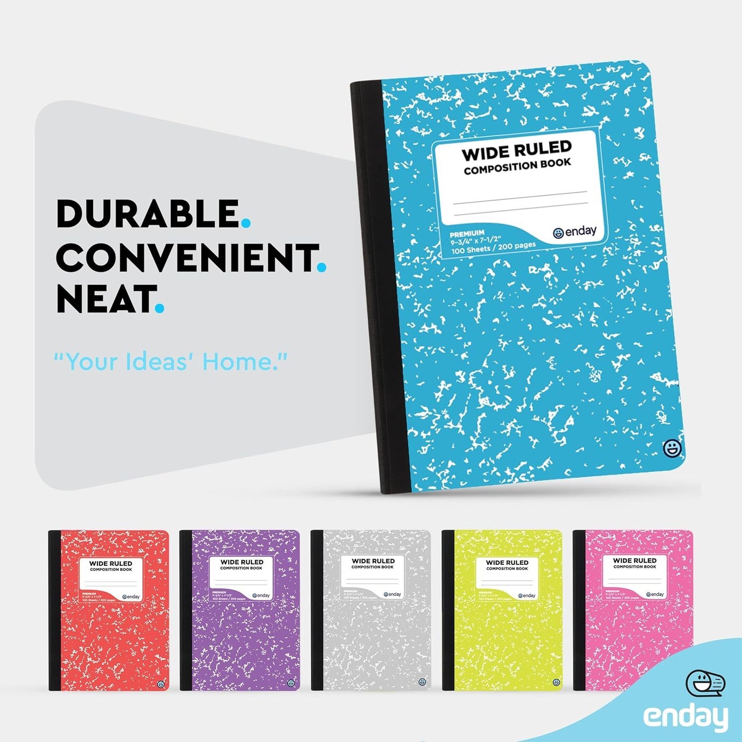 Enday Composition Notebook Wide Ruled (5 Pack) Hard Cover Marble Composition Notebook, 100 Sheets
