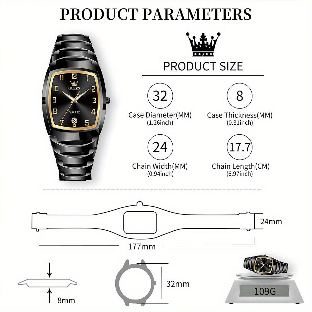 OLEVS Men's Luxury Golden Stainless Steel Watch with Luminous, Day/Date Calendar, Analog Quartz Movement Dress Watch for Smart Casual & Formal Occasions