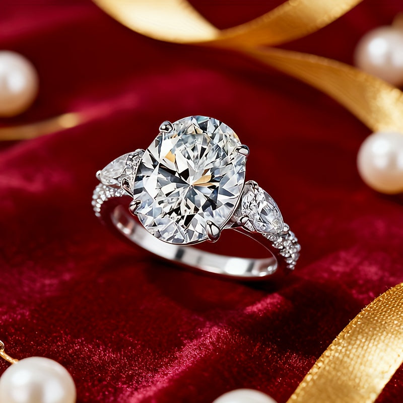 925 Silvery Shiny 3-carat Moissanite Ring, A Fashionable Women's Ring, A Daily Outfit Gift, An Anniversary Fashion Party, A Must-have Gift for A Single Party, A Family Gift, A Perfect Holiday Gift for Friends And Mom