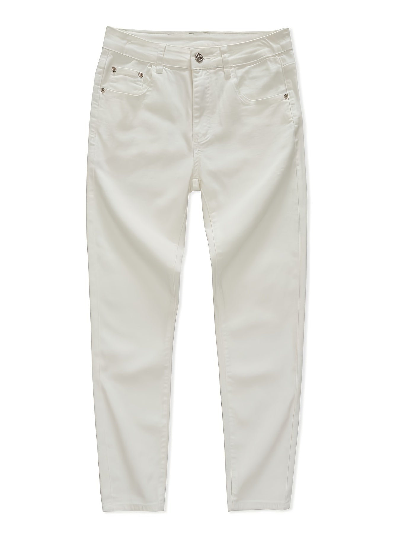 Men's White High Quality & Stretch Slim-Fit Jeans - Minimalist Straight-Leg Tapered Pants with Beltless Design, Mid-Rise & Built-In Zipper Closure, Machine Washable Casual to Formal Wear (All-Season) - Versatile Everyday Jean