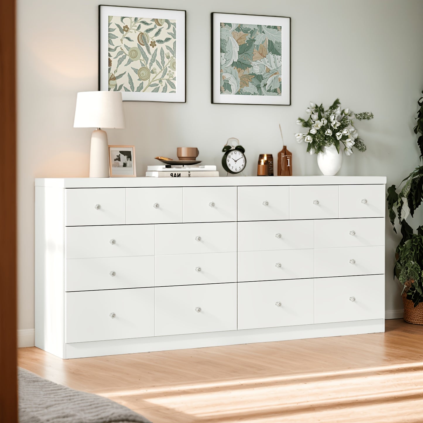 6-Drawer Wide Dresser with Extra Deep Drawers - Wide Cabinet Suitable for, Hallway, TV Stand | Modern 6-Drawer Storage Unit with Deep Drawers | Black/White | MDF & (Assembly Required)