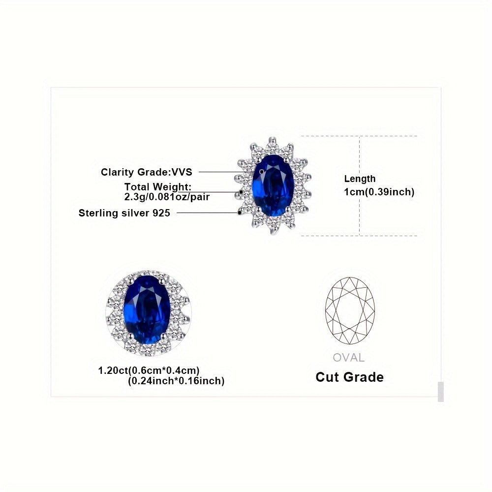 1pair 925 Sterling Silver Glamorous And Elegant Classic Diana Design Exquisite Oval Cut Created Gemstone Birthstone Silvery Stud Earrings For Women For Prom Party Banquet For Dating Gift Fine Jewelry