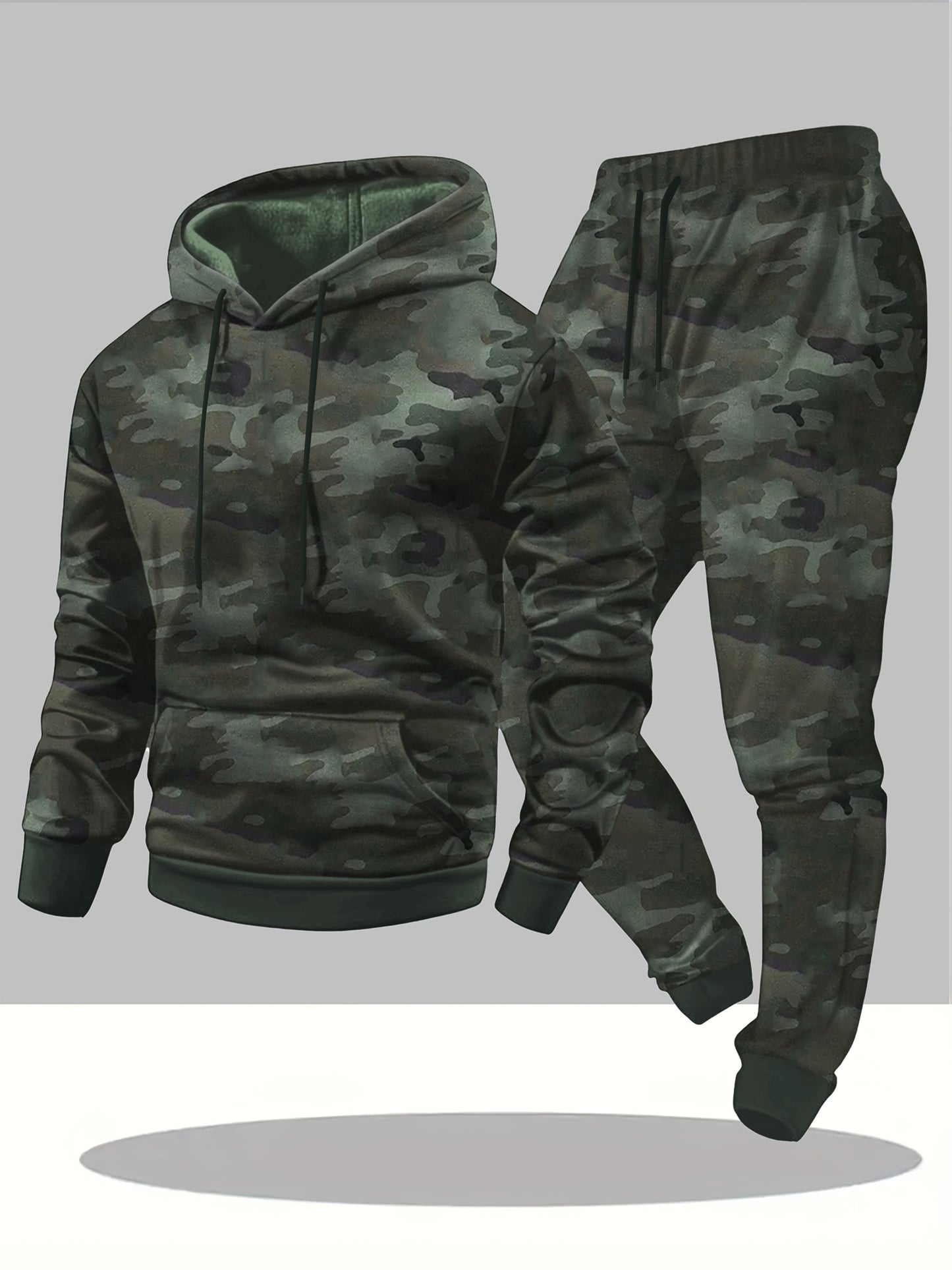 A Set of Two Men'S Casual Hooded Sweatshirts with a Camouflage Design And Kangaroo Pockets, Along with Matching Sports Trousers, Ideal for Streetwear, Outdoor Activities, Hiking, Fitness, Training, Vacations, Parties, Gifts,