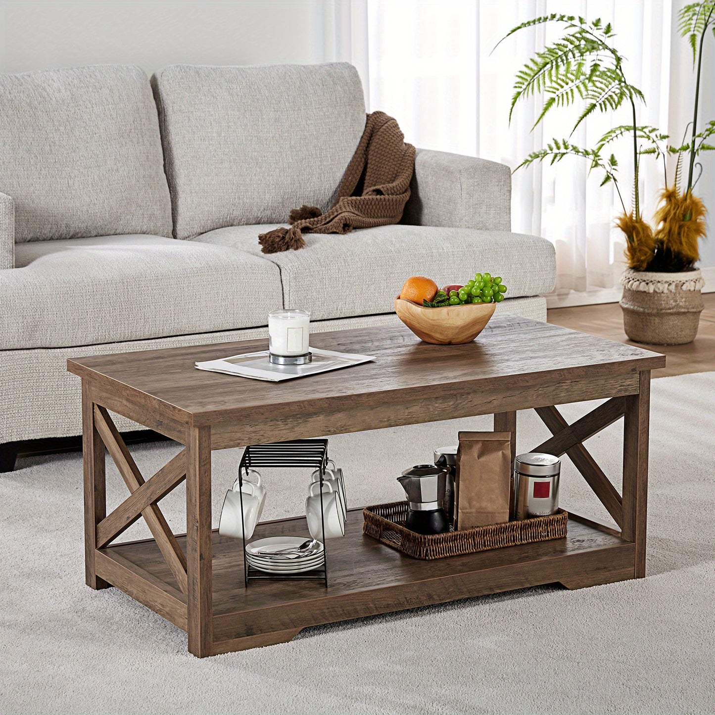 ALBOTT 3pcs Farmhouse Table Set Includes Coffee Table And Two End Tables Side Table with Charging Station And USB Ports for Living Space
