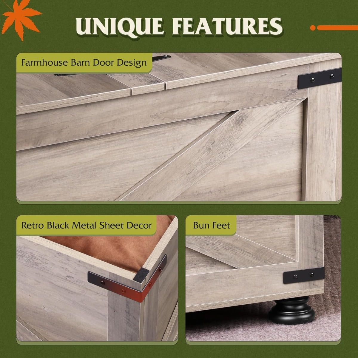 Farmhouse End Tables, 31.5" Square Wood Center End Table with Flip-Top Lids And Large Hidden Storage Compartment Accent Furniture for Dining Room