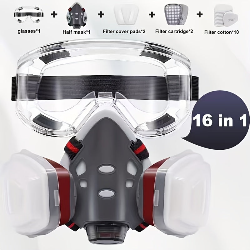 1pc Pomerol 11in1 Dual Port Reusable Half Face Respirator Mask, Reusable, Pull-On, Chemical, Biological, Radiological Contamination, Dust Respirator Gas Masks for Chemical And Radiation