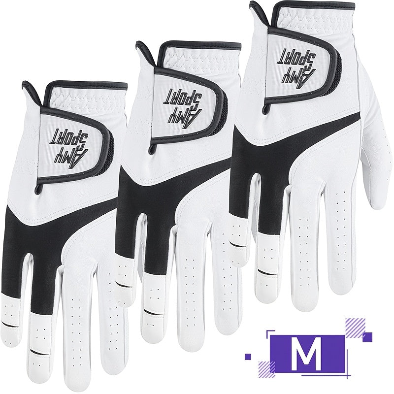 Golf Gloves Men Right Hand Left Hand Value 3 Pack, Premium PU With All Weather Grip For Serious Performance, Breathable & Comfortable Gift For Men