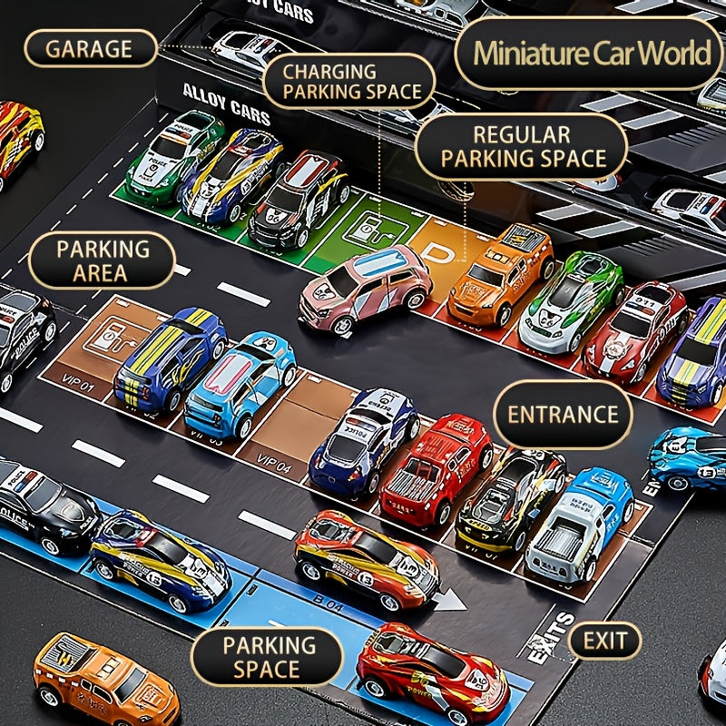 48pcs Mini Toy Cars & Trucks for Kids, Pull Back Cars Set Alloy Racing Car Toys, Parking Lot & Runway, Party Favors for Age 3 4 5 6 7 8+ Years Old Boys Girls