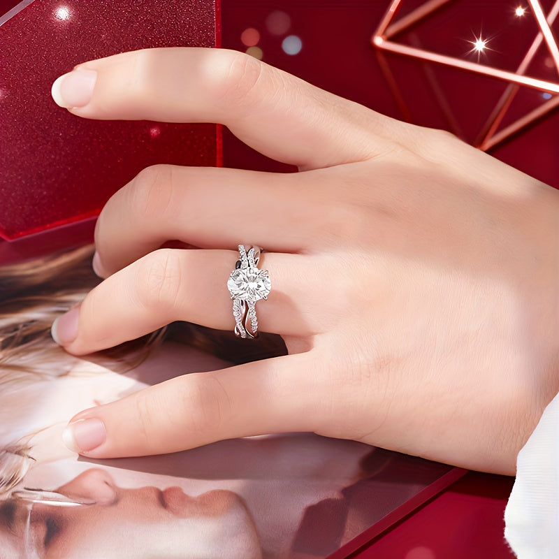 S925 Silver 2-Carat Moissanite Stackable Ring Women's Jewelry High-Quality Elegant Women's Wedding Band Perfect for EngaSynthetic Gemstoneents Weddings, Anniversaries, Proposals Ideal Holiday Jewelry Gift for Friends And Fami