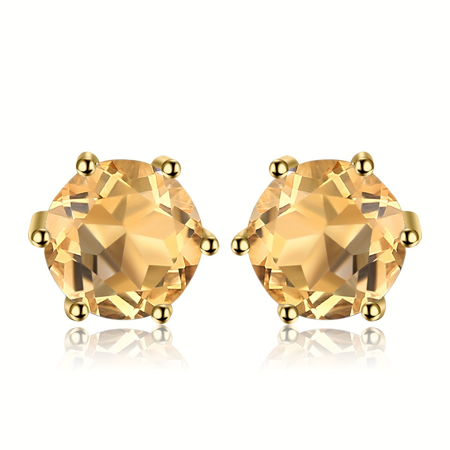 1pair 925 Sterling Silver Simple And Elegant Classic Design Exquisite Multi-faceted Round Cut Natural Gemstone Birthstone Stud Earrings Yellow&Rose for Women for Girl for Daily Decoration for Prom Party Banquet Fine Jewelry