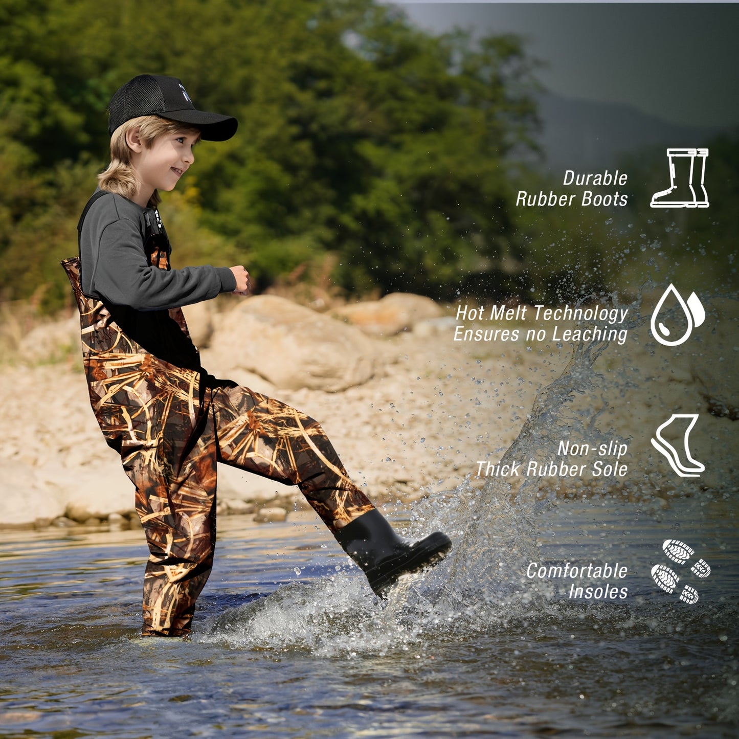 Ghosthorn Youth Chest Waders for Fishing And Hunting - Nylon Waders with Built-In Boots for New Year Presents