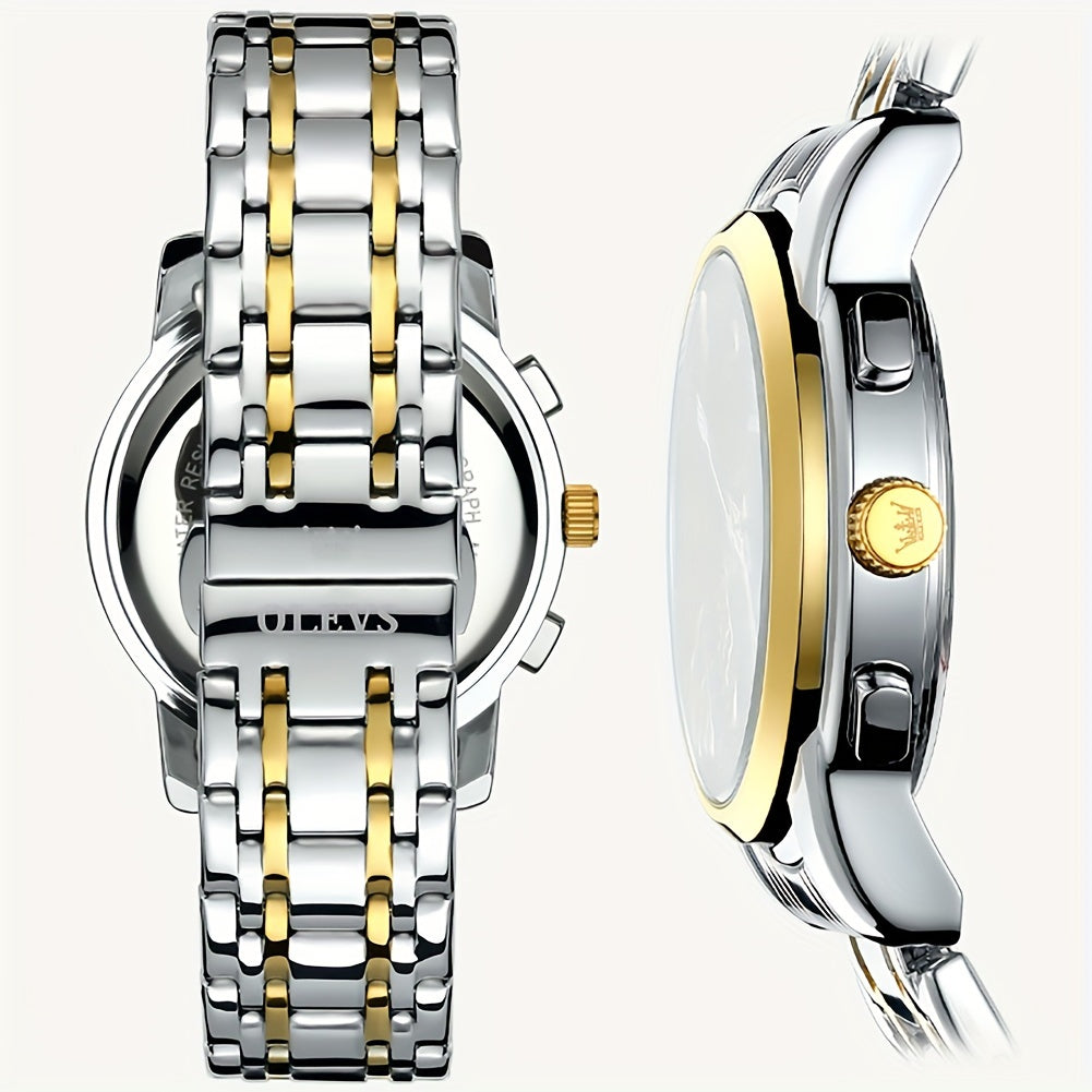 OLEVS Watch for Men Chronograph Stainless Steel Case Analog Quartz Fashion Business Dress Large Face Men Watch Day Date Luminous Casual Male Wrist Watch, Office Accessory, Casual Attire, Classic Design, Elegant Timepiece, Hig