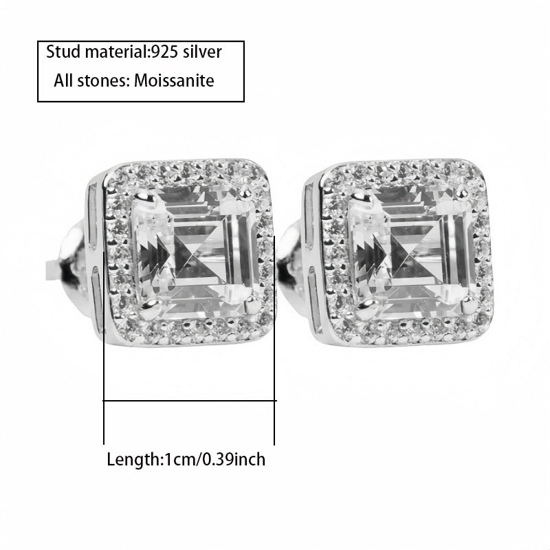 S925 Silvery Full Moissanite Earrings*2 Square Earrings, Suitable for Easter, Mother'S Day, Father'S Day, Birthday, Anniversary, Gift Giving And Daily Party, Holiday Party Wearing, Gift Box about 2, 5G
