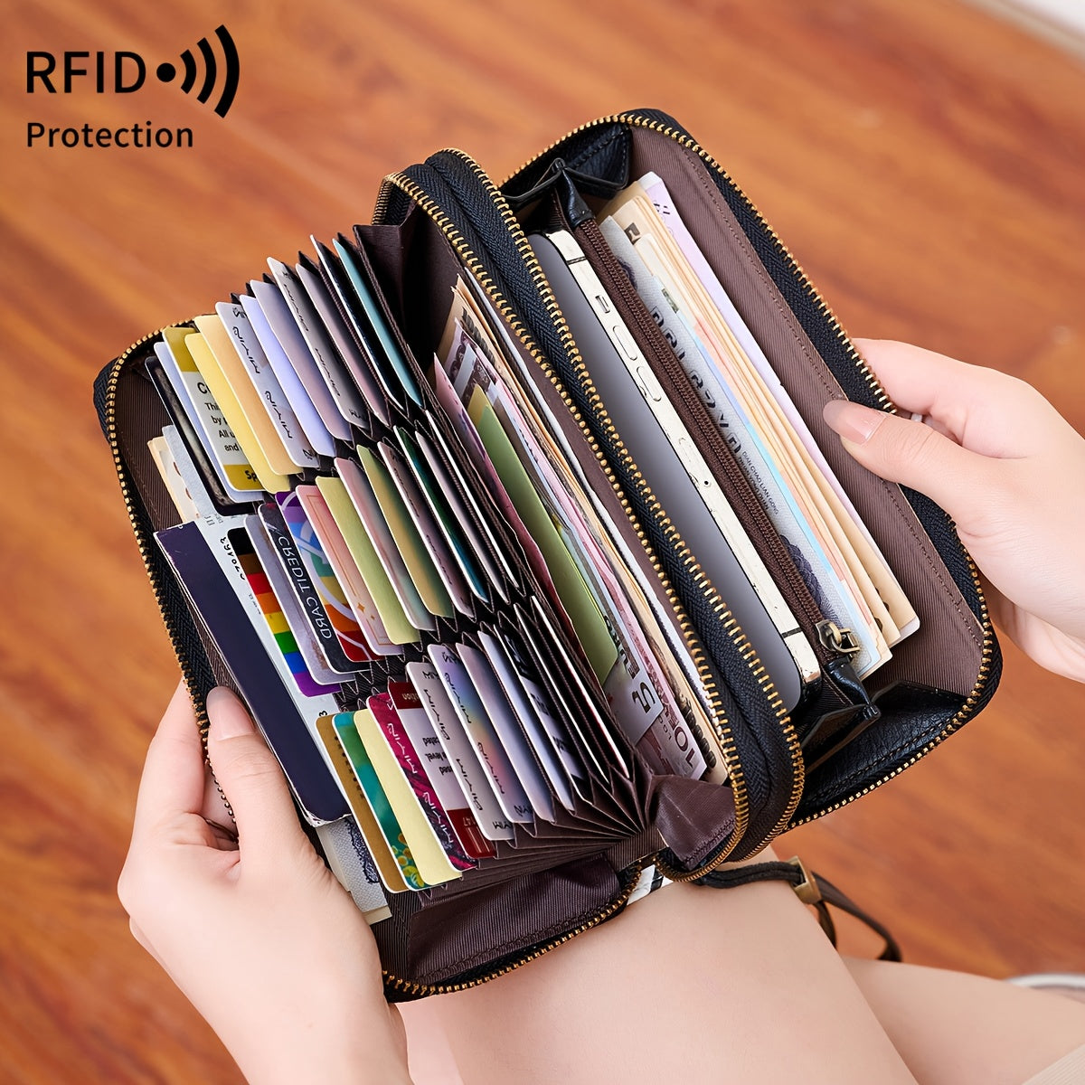 Retro Leopard Print Women'S Double Zipper Multi-Slot Large-Capacity Wallet, Fashion Handbag, Lining, RFID Blocking, Multi-Function Credit Card Clip, Women'S Clutch Bag with Wristband, Birthday Gift, Valentine'S Day Gift