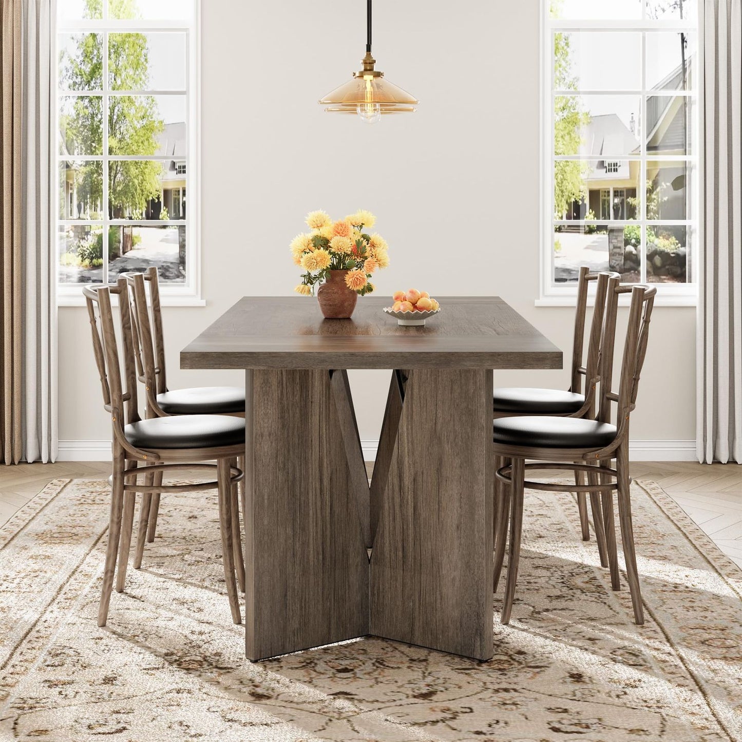 71 Inch Farmhouse Style Rectangular Dining Table for 6-8 People | Large Wooden Kitchen Table with Thickened Long Desk and Sturdy Flat Legs, Perfect for Big Families and Parties, Gray, Hardwood, Multifunctional, GAOMON