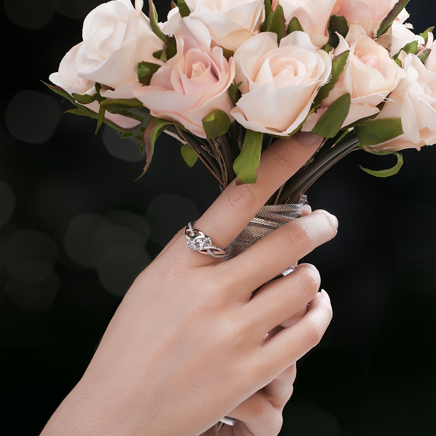 1pc 925 Sterling Silver Infinity Design Round Cut Cubic Zirconia Wedding Engagement Ring 3 Stone Ring For Woman For Girl Promise Ring Bridal Sets