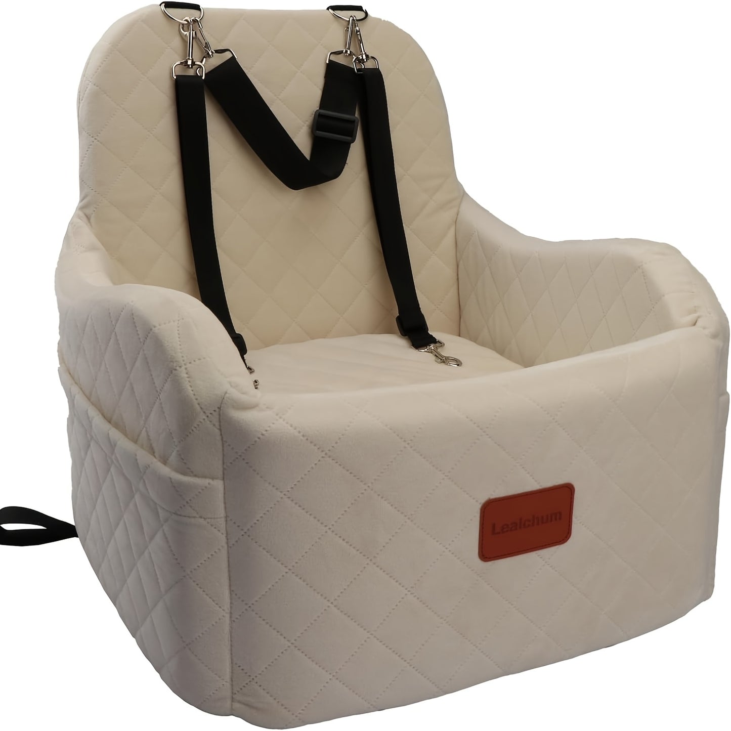 Furry Cover, Soft Plush Car Seat for Dogs And Cats, Memory Foam Cushion, Pet Travel Seat, with Side Pockets And 3 Clip-on Safety Leashes.