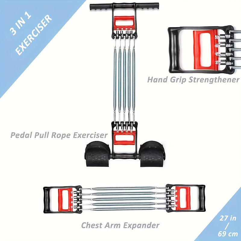 Versatile Stainless Steel Pedal Puller - Adjustable Resistance for Arm & Chest Muscle Training, Bodybuilding, Strength Workouts & Sit-ups