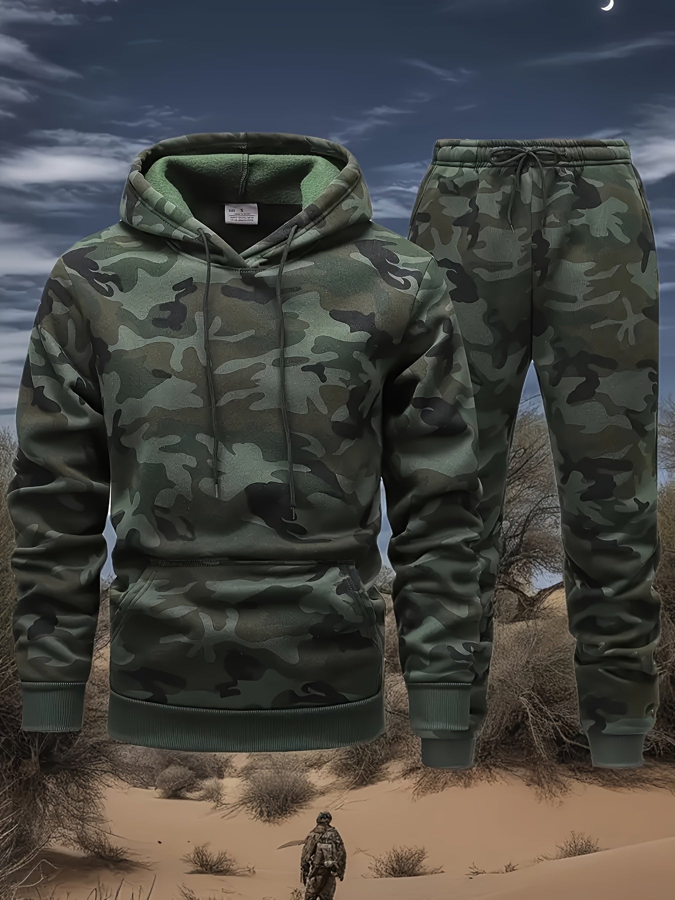 A Set of Two Men'S Casual Hooded Sweatshirts with a Camouflage Design And Kangaroo Pockets, Along with Matching Sports Trousers, Ideal for Streetwear, Outdoor Activities, Hiking, Fitness, Training, Vacations, Parties, Gifts,