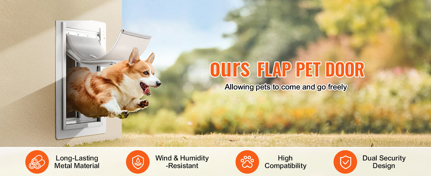 SucceBuy Pet Door Metal Frame with Lock and 3-Flap System Weatherproof Doggy Door Easy to Install in Interior or Exterior Walls