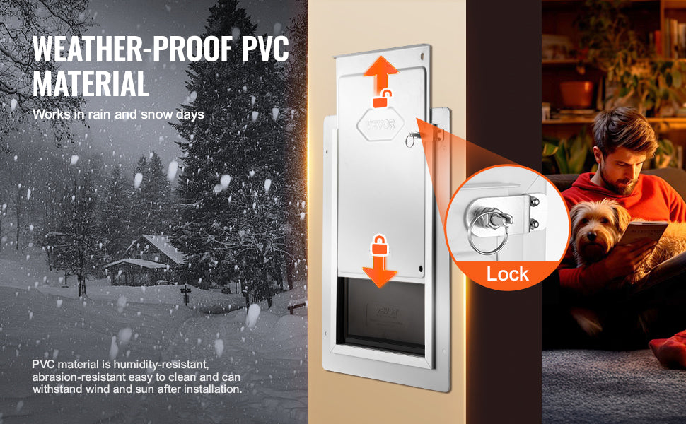SucceBuy Pet Door Metal Frame with Lock and 3-Flap System Weatherproof Doggy Door Easy to Install in Interior or Exterior Walls