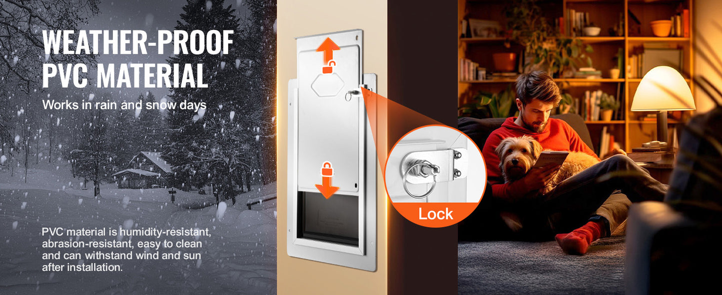 SucceBuy Pet Door Metal Frame with Lock and 3-Flap System Weatherproof Doggy Door Easy to Install in Interior or Exterior Walls