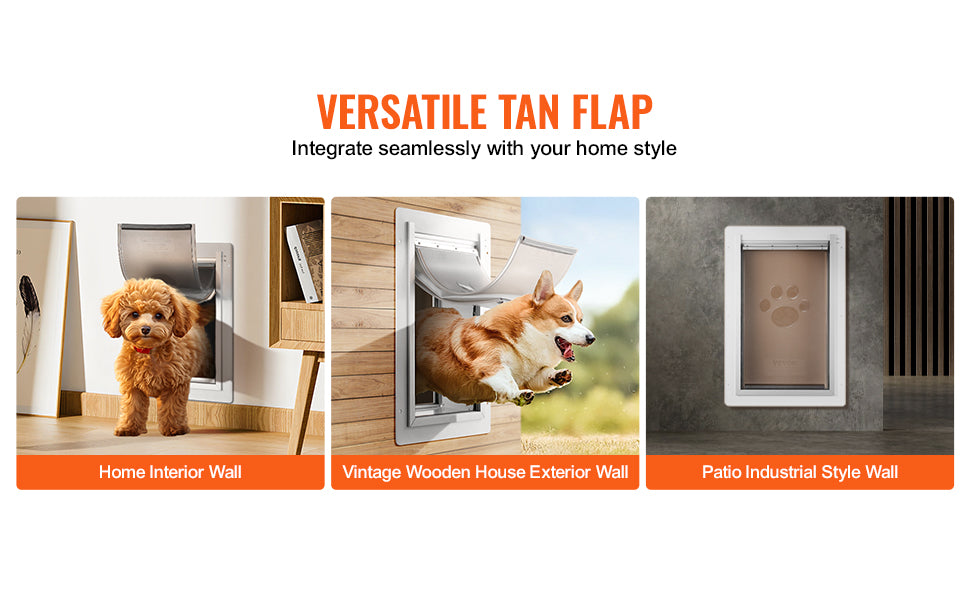 SucceBuy Pet Door Metal Frame with Lock and 3-Flap System Weatherproof Doggy Door Easy to Install in Interior or Exterior Walls