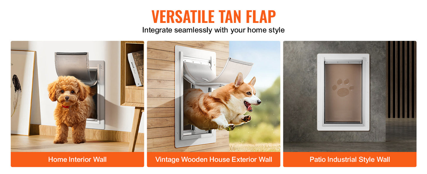 SucceBuy Pet Door Metal Frame with Lock and 3-Flap System Weatherproof Doggy Door Easy to Install in Interior or Exterior Walls