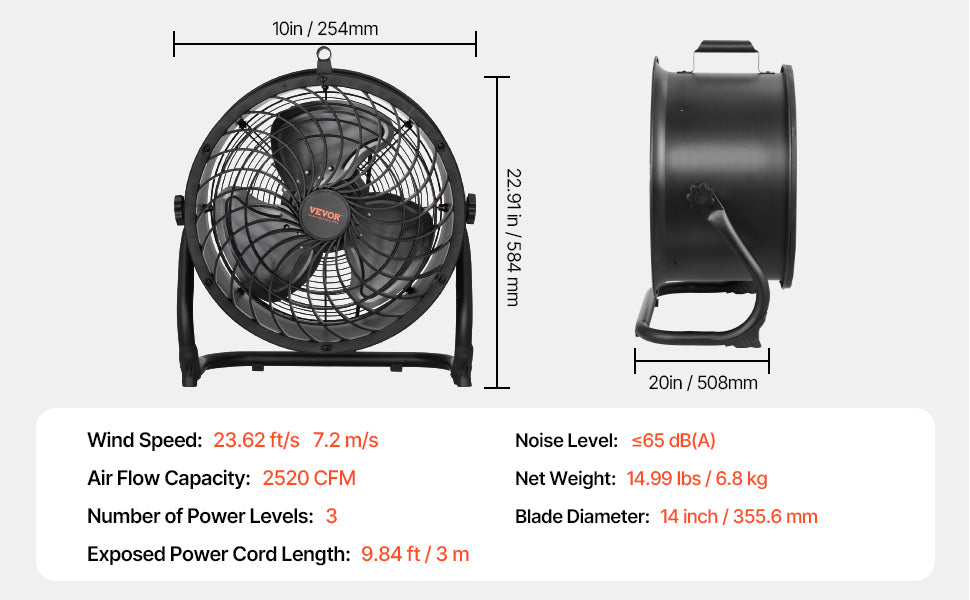 VEVOR Floor Fans 3 Speeds High Velocity Heavy Duty Industrial Fan 4800 CFM 360° Adjustable Tilt for Gym Home Commercial Shop