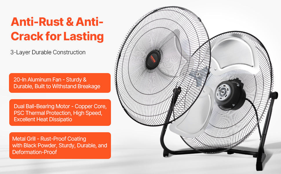 VEVOR Floor Fans 3 Speeds High Velocity Heavy Duty Industrial Fan 4800 CFM 360° Adjustable Tilt for Gym Home Commercial Shop