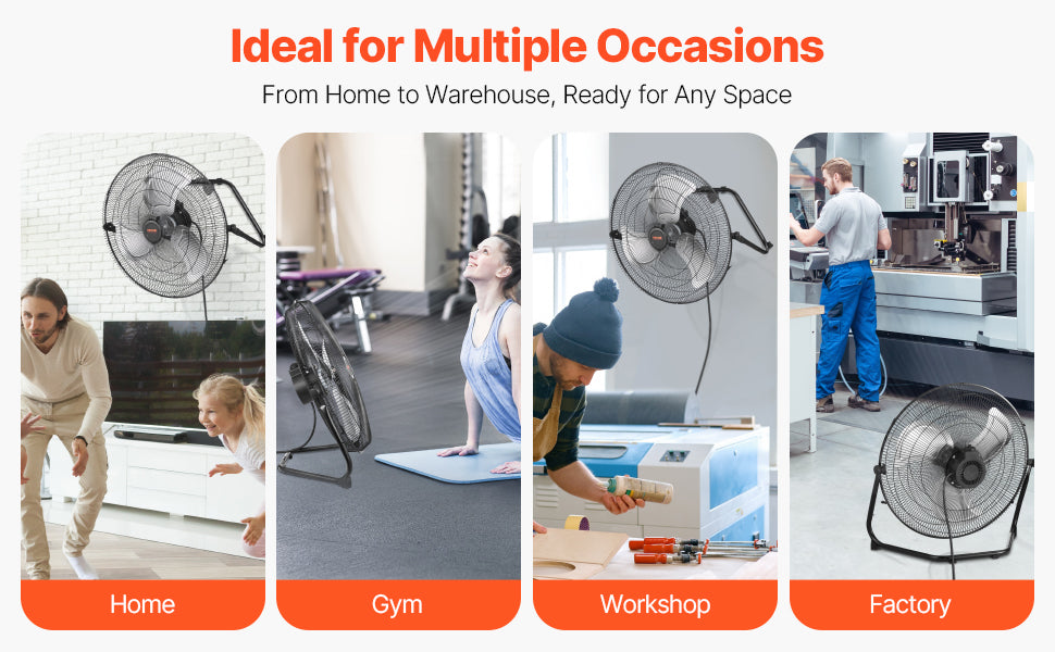 VEVOR Floor Fans 3 Speeds High Velocity Heavy Duty Industrial Fan 4800 CFM 360° Adjustable Tilt for Gym Home Commercial Shop