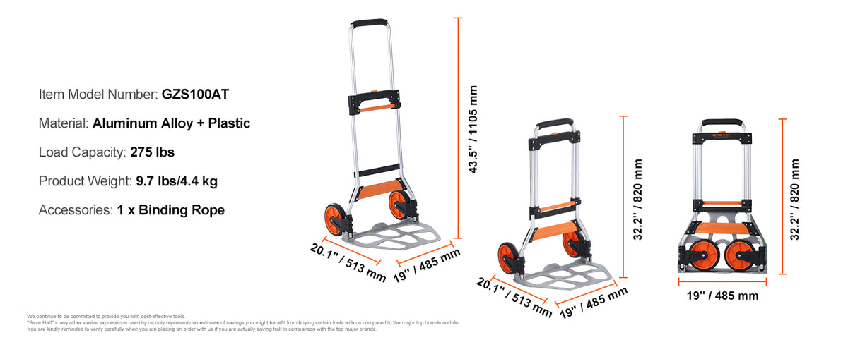 SucceBuy 176/275/309 lbs Folding Hand Truck Portable Cart Dolly with Telescoping Handle and Binding Rope for Moving Warehouse