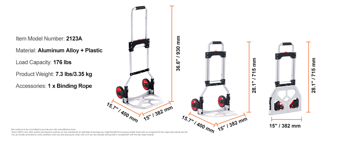 SucceBuy 176/275/309 lbs Folding Hand Truck Portable Cart Dolly with Telescoping Handle and Binding Rope for Moving Warehouse