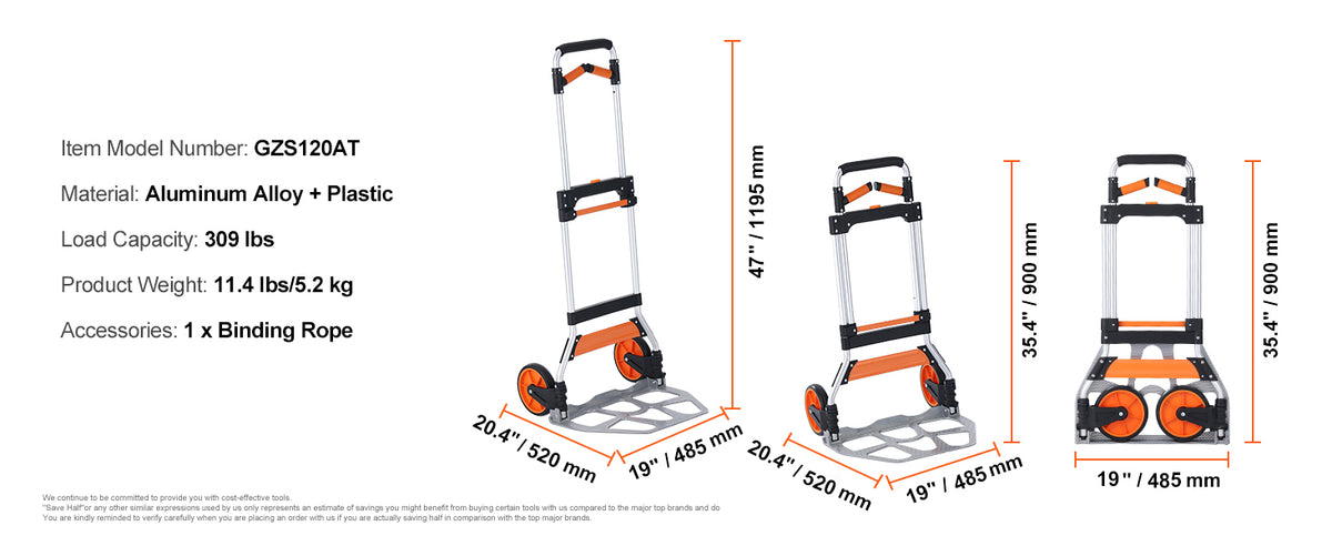 SucceBuy 176/275/309 lbs Folding Hand Truck Portable Cart Dolly with Telescoping Handle and Binding Rope for Moving Warehouse