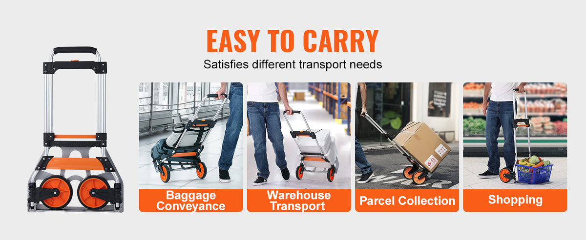 SucceBuy 176/275/309 lbs Folding Hand Truck Portable Cart Dolly with Telescoping Handle and Binding Rope for Moving Warehouse