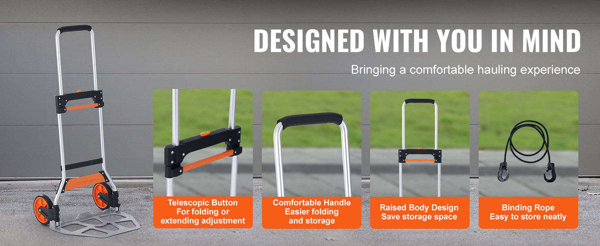 SucceBuy 176/275/309 lbs Folding Hand Truck Portable Cart Dolly with Telescoping Handle and Binding Rope for Moving Warehouse