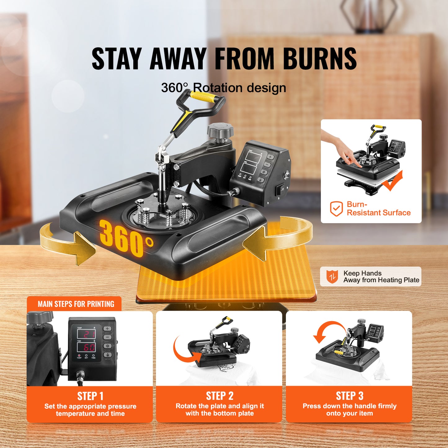 SucceBuy 30*38CM 8 in 1 Combo Upgrade Heat Press Machine 360° Rotation Sublimation Printer Cap Shirt Mug Plate 2D Heat Transfer
