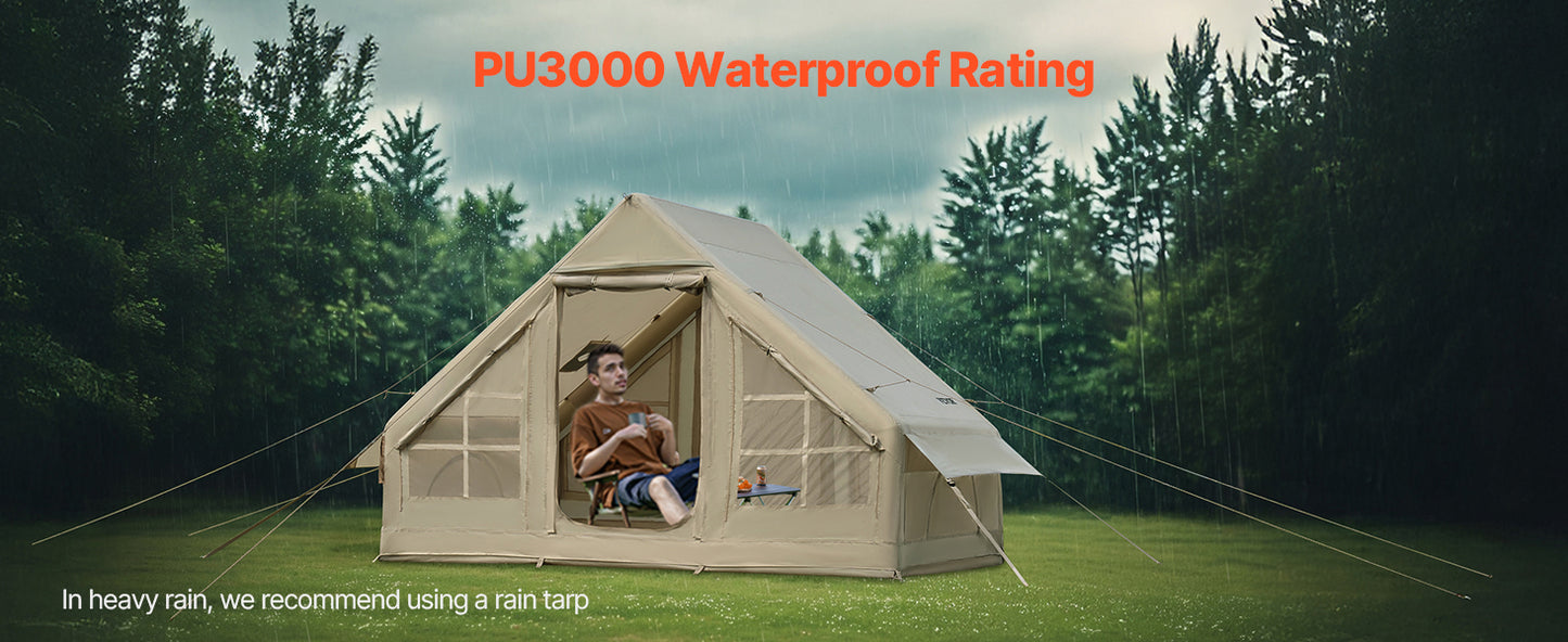 SucceBuy Inflatable Tents for Camping Easy Setup Blow up Tent with Hand Pump 300D Oxford Tent with Stove Jack Storage Bag Includ