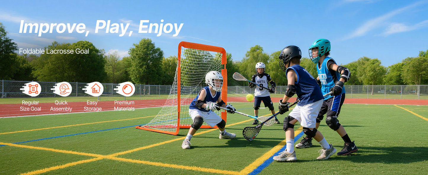 SucceBuy 4/6FT Lacrosse Goal Small Kids Folding Portable Iron Frame Backyard Training Equipment For Youth Training Orange