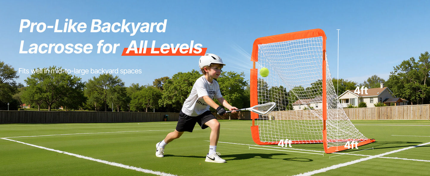 SucceBuy 4/6FT Lacrosse Goal Small Kids Folding Portable Iron Frame Backyard Training Equipment For Youth Training Orange
