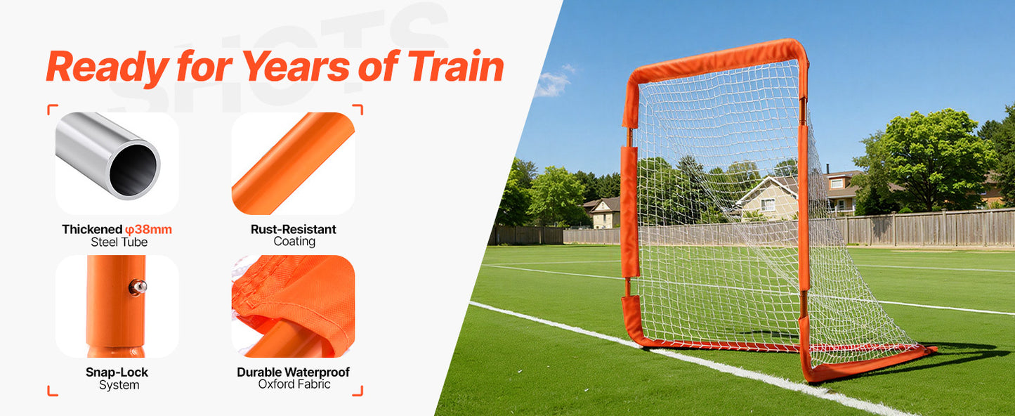 SucceBuy 4/6FT Lacrosse Goal Small Kids Folding Portable Iron Frame Backyard Training Equipment For Youth Training Orange