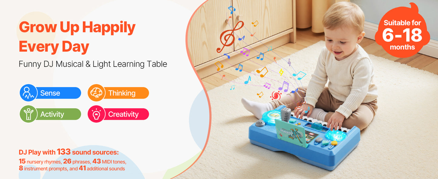 SucceBuy Baby DJ Playset for Toddlers with 133 Sound Sources Recording and LED DJ Turntable Baby Activity Table for Birthday
