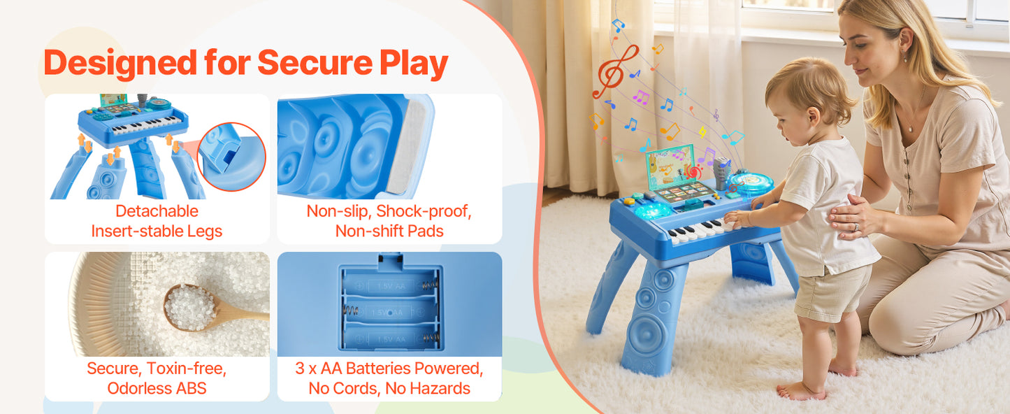 SucceBuy Baby DJ Playset for Toddlers with 133 Sound Sources Recording and LED DJ Turntable Baby Activity Table for Birthday