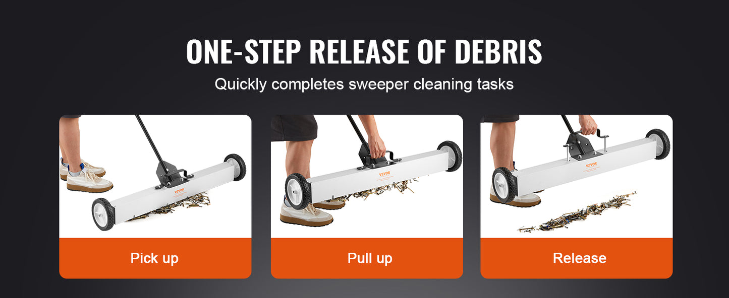 SucceBuy Rolling Magnetic Sweeper with Wheels Push-Type Magnetic Pick Up Sweeper Large Magnet Pickup Lawn Telescoping Sweeper