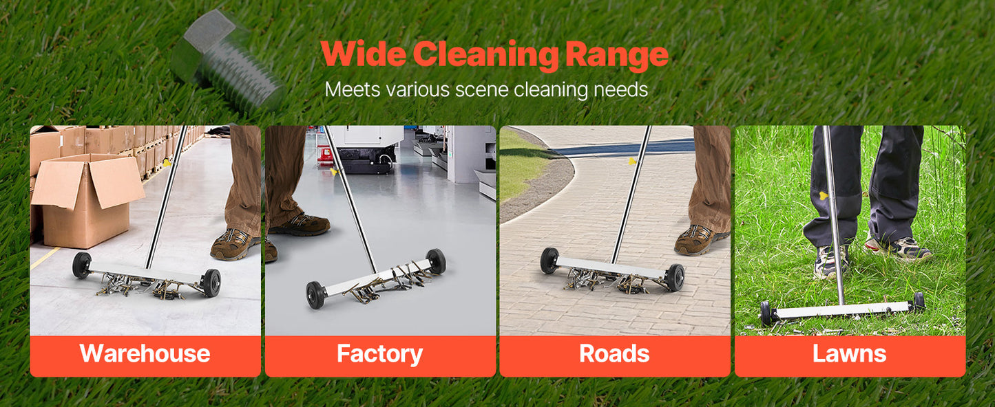 SucceBuy Magnetic Sweeper with Wheels 17 inch 10 lbs Load Capacity with Adjustable Handle, Pick Up Nails and Screws for Garages