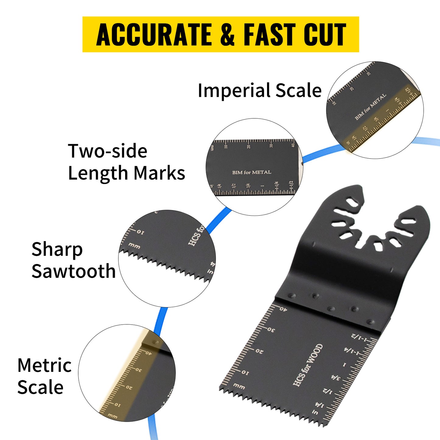 SucceBuy 100PCS Oscillating Saw Blades Quick Release Multitool BladesKit HCS Tool Blades Cut Cutter for Wood Plastic Metal Nails