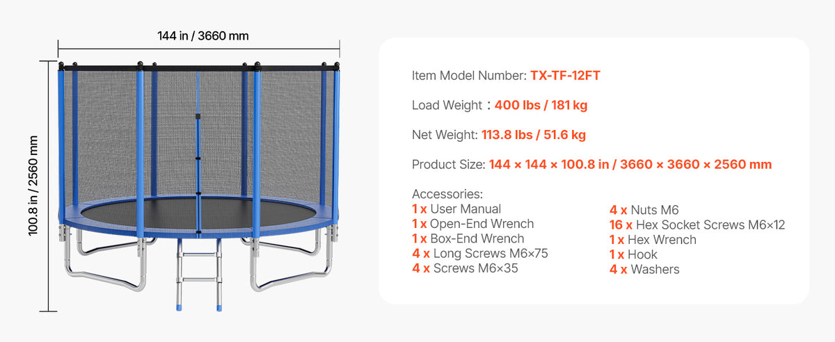 SucceBuy Outdoor Trampoline With Enclosure Net 8 To 16 Ft For Kids And Adults